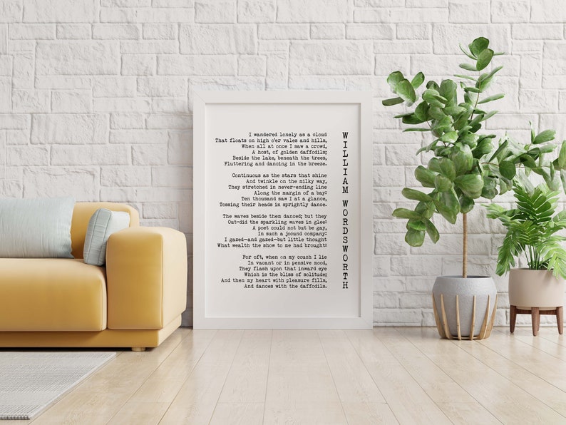 Daffodils Poem Art Print, William Wordsworth Poetry, Black and White Art, Framed or Unframed Literary Quote Print for Reading Nook Decor