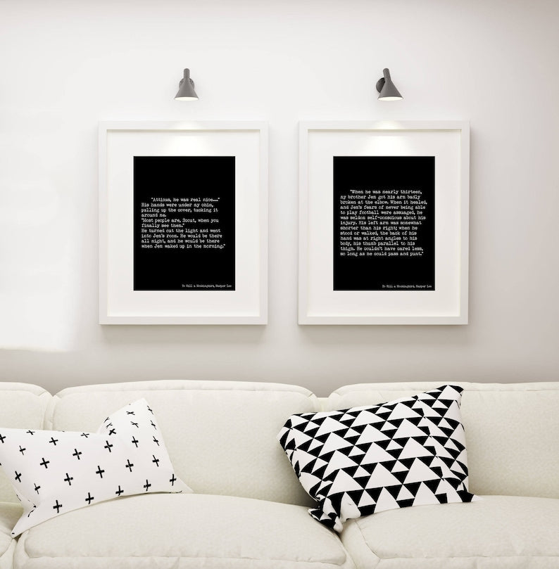 Harper Lee literary art, vintage book page decor, classic novel wall art, Atticus Finch quote poster
