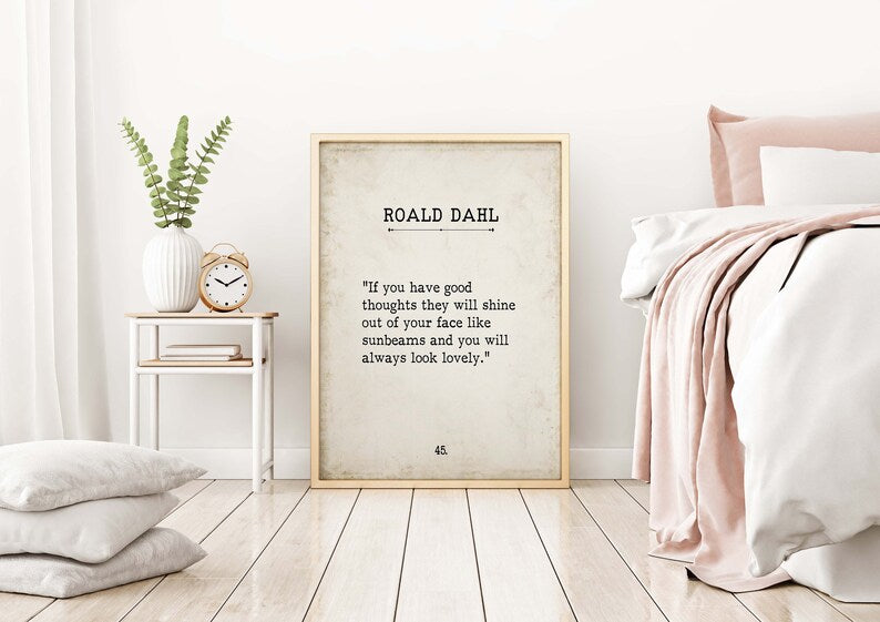 Roald Dahl Good Thoughts Quote Print for Kids Room or Nursery, Uplifting Literary Wall Art, Positive Typewriter Style Book Poster