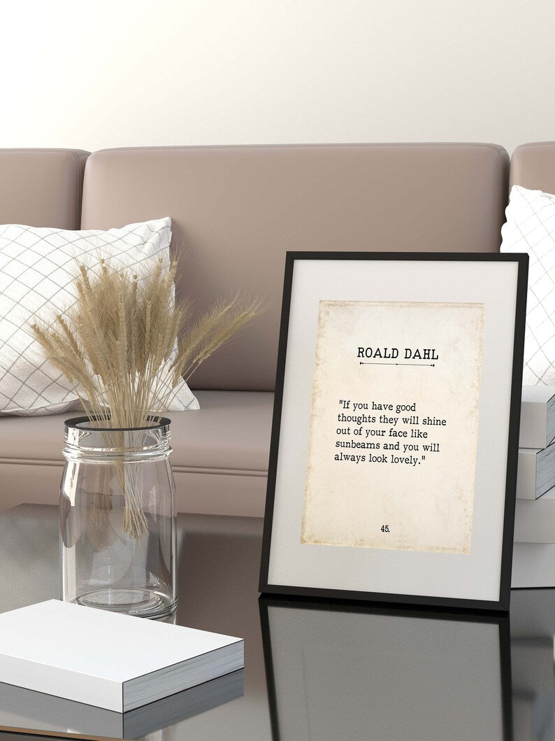 Roald Dahl Good Thoughts Quote Print for Kids Room or Nursery, Uplifting Literary Wall Art, Positive Typewriter Style Book Poster