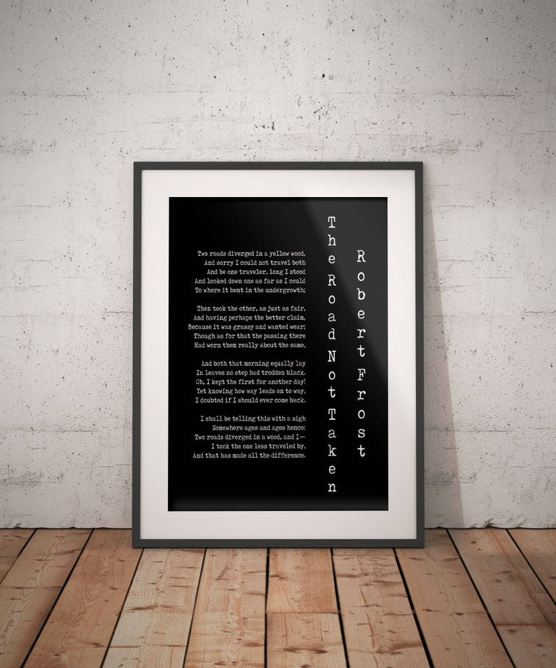 Robert Frost Road Not Taken Wall Art Print, Road Less Travelled Poem, Two Roads Diverged Literary Gifts