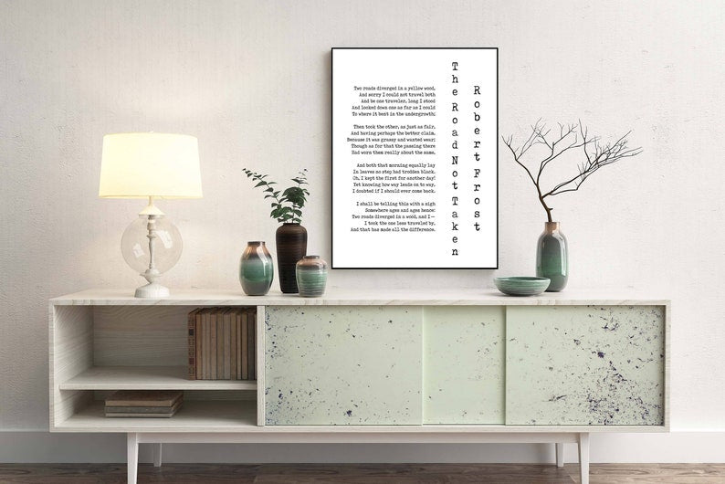 Robert Frost Road Not Taken Wall Art Print, Road Less Travelled Poem, Two Roads Diverged Literary Gifts