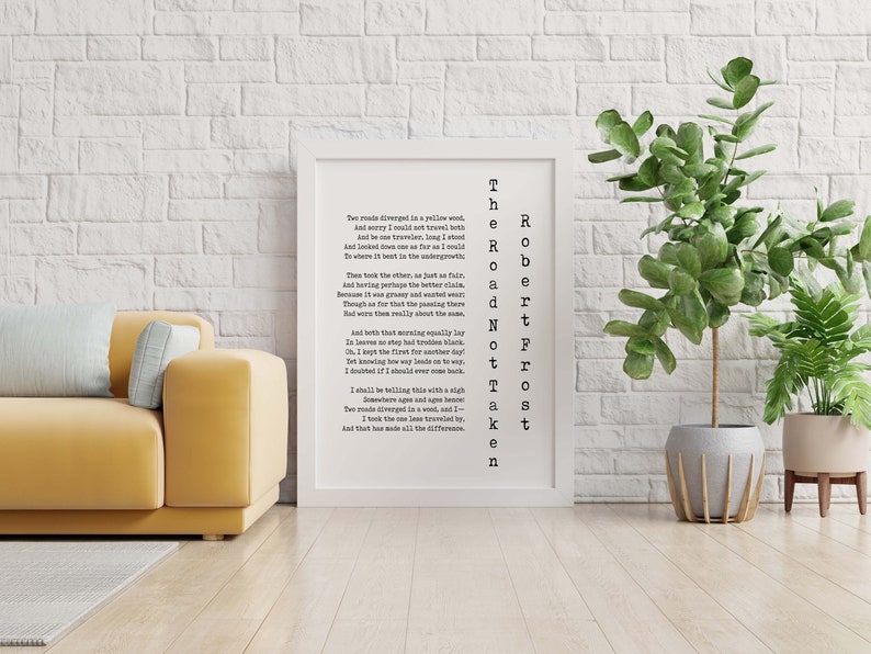 Robert Frost Road Not Taken Wall Art Print, Road Less Travelled Poem, Two Roads Diverged Literary Gifts