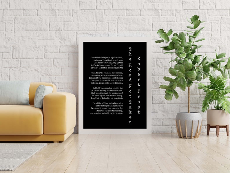Robert Frost Road Not Taken Wall Art Print, Road Less Travelled Poem, Two Roads Diverged Literary Gifts