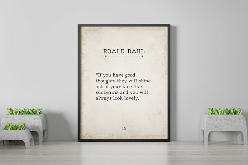 Roald Dahl Good Thoughts Quote Print for Kids Room or Nursery, Uplifting Literary Wall Art, Positive Typewriter Style Book Poster