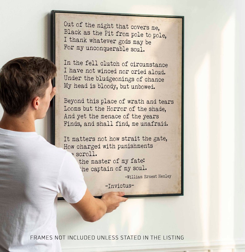 Invictus William Ernest Henley Print, I am the Master of my Fate , I am the captain of my soul Inspirational Vintage Look Art Print