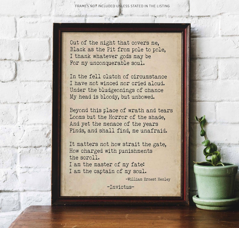 Invictus William Ernest Henley Print, I am the Master of my Fate , I am the captain of my soul Inspirational Vintage Look Art Print