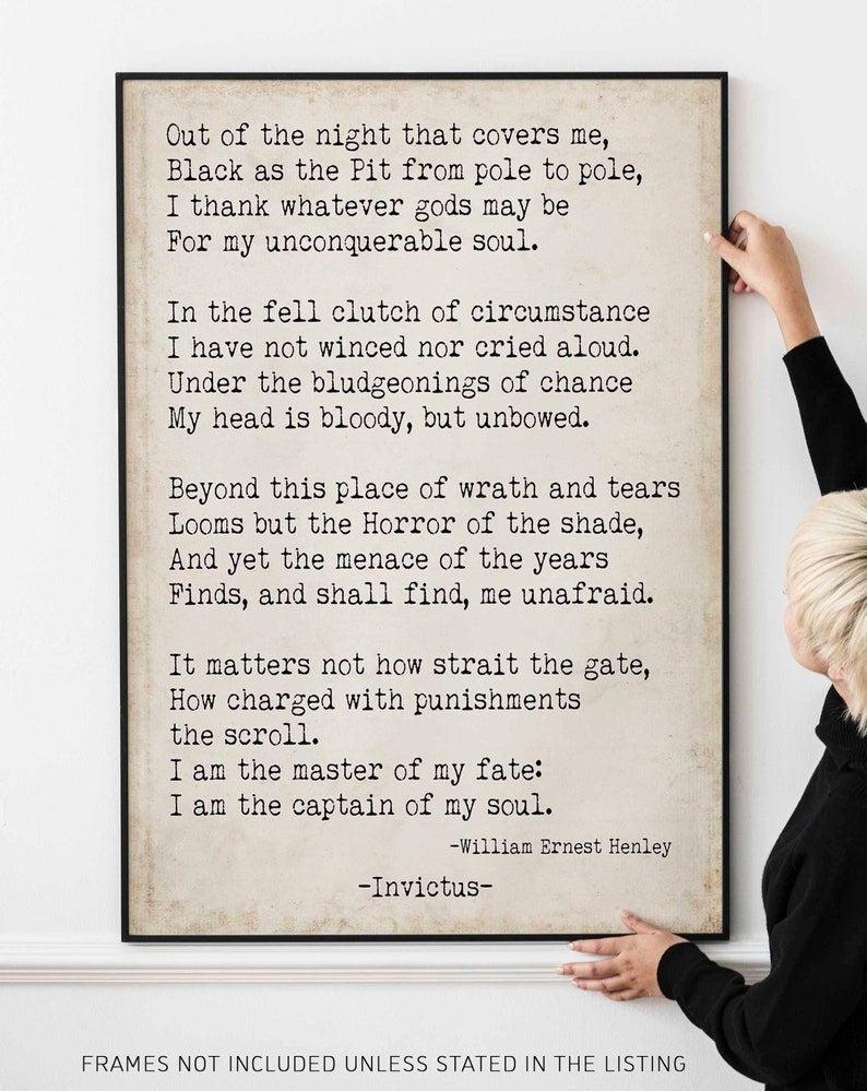 Invictus William Ernest Henley Print, I am the Master of my Fate , I am the captain of my soul Inspirational Vintage Look Art Print