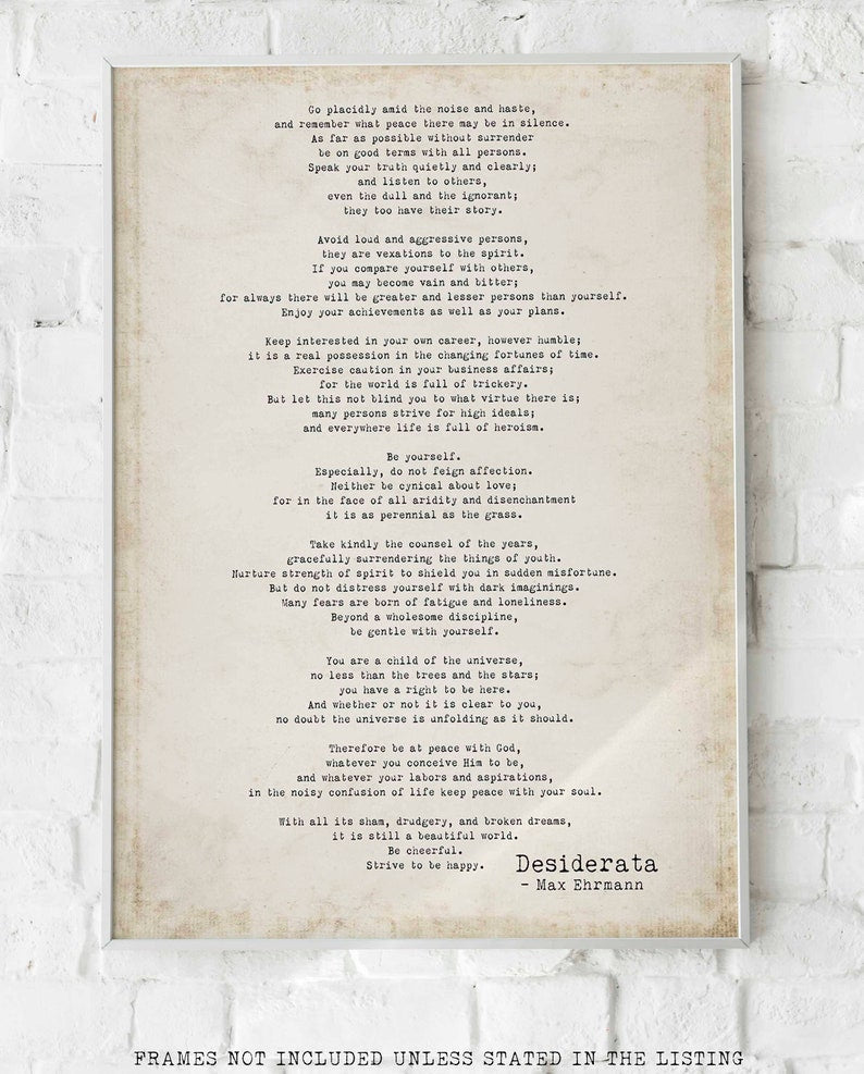 Poem Art Desiderata Print, Minimalist Poster, Max Ehrmann Literary Poster, Literary Quote Print, Motivational Poster Vintage Look Background