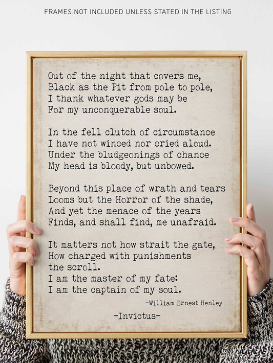 Invictus William Ernest Henley Print, I am the Master of my Fate , I am the captain of my soul Inspirational Vintage Look Art Print