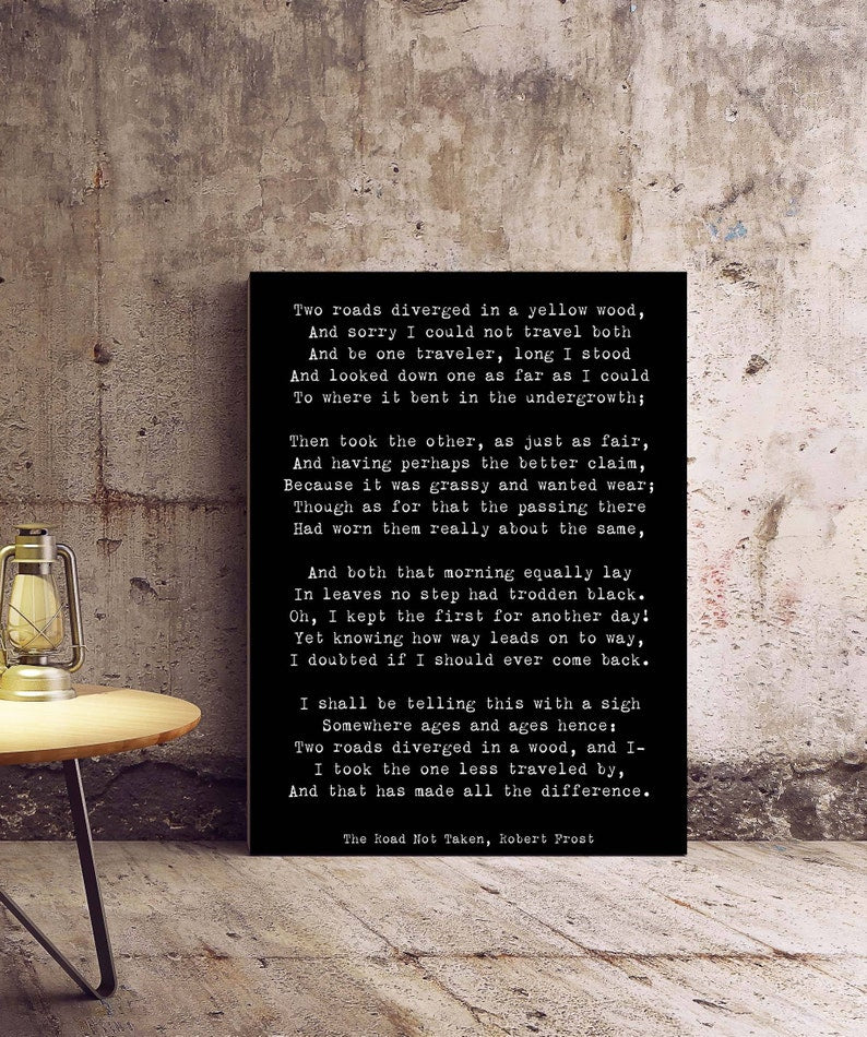 Robert Frost Poem Quote Print, The Road Not Taken Poem Poster, Two Roads Diverged Literary Gift Print, Yellow Wood Poetry Print