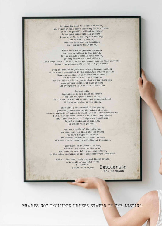Poem Art Desiderata Print, Minimalist Poster, Max Ehrmann Literary Poster, Literary Quote Print, Motivational Poster Vintage Look Background