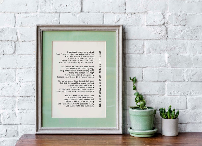 Daffodils Poem Art Print, William Wordsworth Poetry, Black and White Art, Framed or Unframed Literary Quote Print for Reading Nook Decor