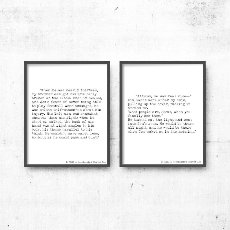 Harper Lee literary art, vintage book page decor, classic novel wall art, Atticus Finch quote poster