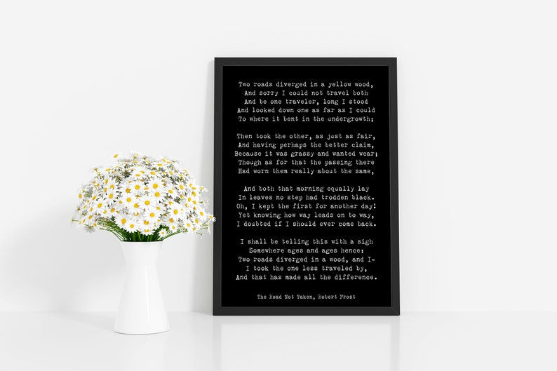 Robert Frost Poem Quote Print, The Road Not Taken Poem Poster, Two Roads Diverged Literary Gift Print, Yellow Wood Poetry Print