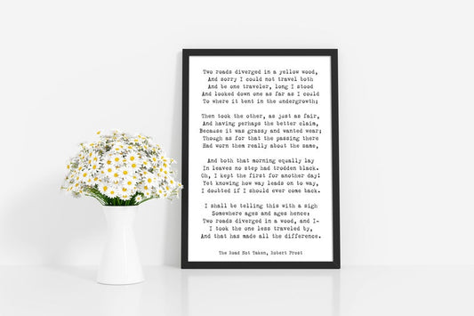 Robert Frost Poem Quote Print, The Road Not Taken Poem Poster, Two Roads Diverged Literary Gift Print, Yellow Wood Poetry Print