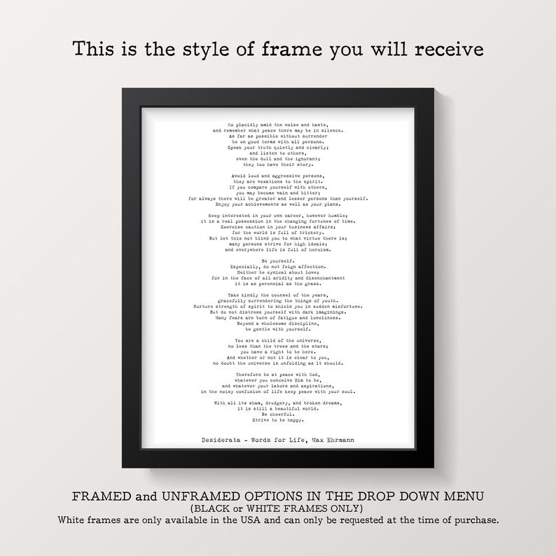 Poem Art Desiderata Print, Minimalist Poster, Max Ehrmann Literary Poster, Literary Quote Print, Motivational Poster Vintage Look Background