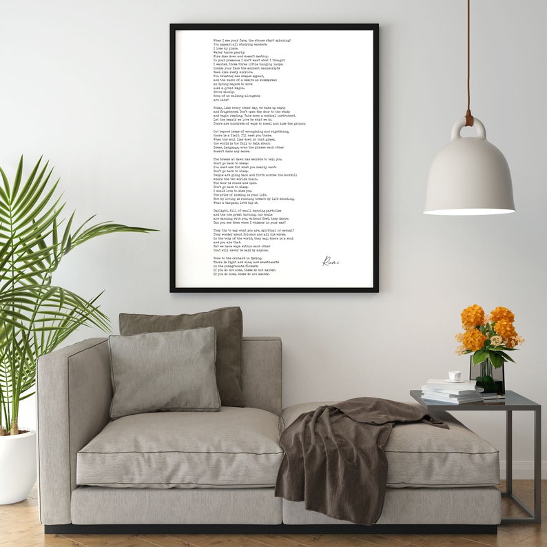 Rumi Inspirational Poem Wall Art, A Great Wagon , I’ll meet you there Minimalist Print Wall Decor, Print for Living Room or Bedroom Wall Art