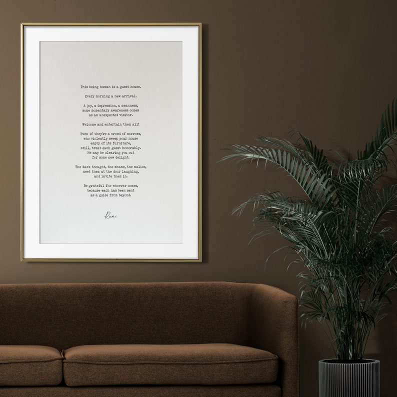 Rumi Inspirational Poetry Wall Art, Guesthouse Poem Minimalist Print Wall Decor, Guest House Print for Living Room or Bedroom Wall Art
