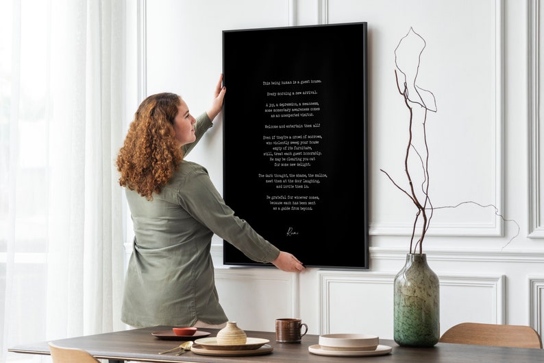 Rumi Inspirational Poetry Wall Art, Guesthouse Poem Minimalist Print Wall Decor, Guest House Print for Living Room or Bedroom Wall Art