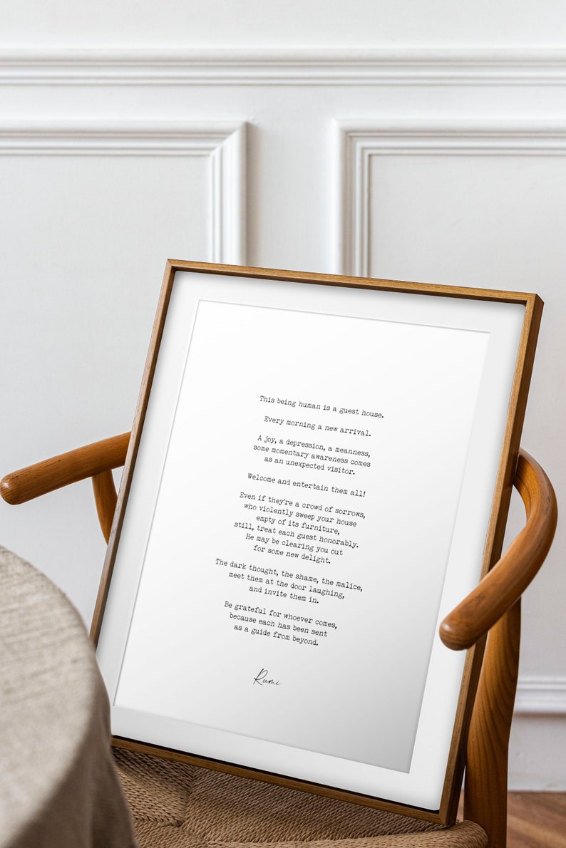 Rumi Inspirational Poetry Wall Art, Guesthouse Poem Minimalist Print Wall Decor, Guest House Print for Living Room or Bedroom Wall Art