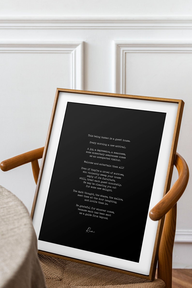 Rumi Inspirational Poetry Wall Art, Guesthouse Poem Minimalist Print Wall Decor, Guest House Print for Living Room or Bedroom Wall Art