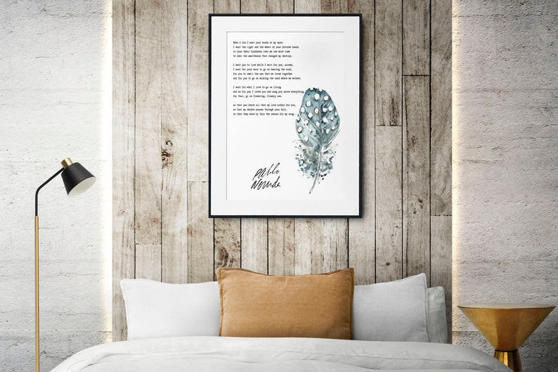 Pablo Neruda When I Die poem print, romantic poetry wall art, love quote literary decor, emotional vintage style bedroom gift