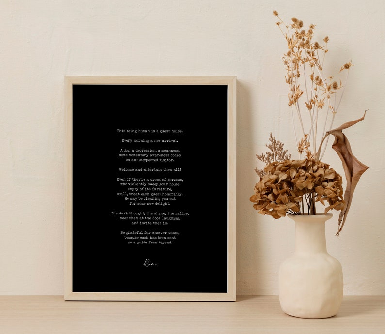 Rumi Inspirational Poetry Wall Art, Guesthouse Poem Minimalist Print Wall Decor, Guest House Print for Living Room or Bedroom Wall Art