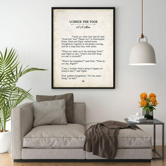 Winnie the Pooh Quote Book Page Inspirational Wall Art, A A Milne Vintage Style Print Decor, What's for breakfast? What do you say, Piglet?