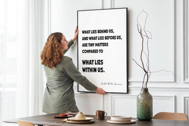 Ralph Waldo Emerson What Lies Within Us Motivational Quote Print Black White Minimal Wall Art for Office Self Belief Inspiring Poster