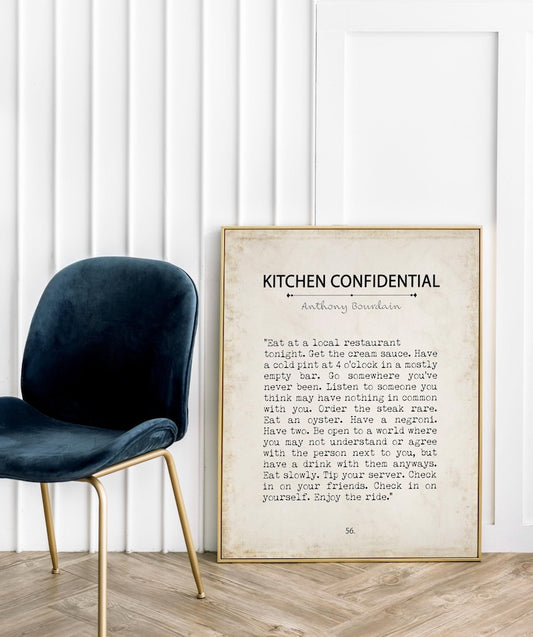 Anthony Bourdain Quote Print, Kitchen Confidential, Eat at a Local Restaurant, Vintage Book Page Kitchen Wall Art