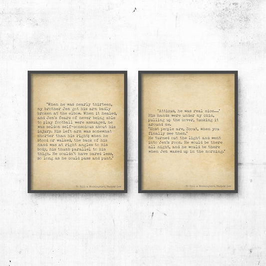 Harper Lee literary art, vintage book page decor, classic novel wall art, Atticus Finch quote poster