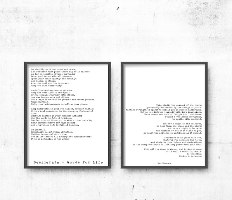 Desiderata poem print inspirational mental health wall art for therapist office wellness decor quote for calm mindful living retro style