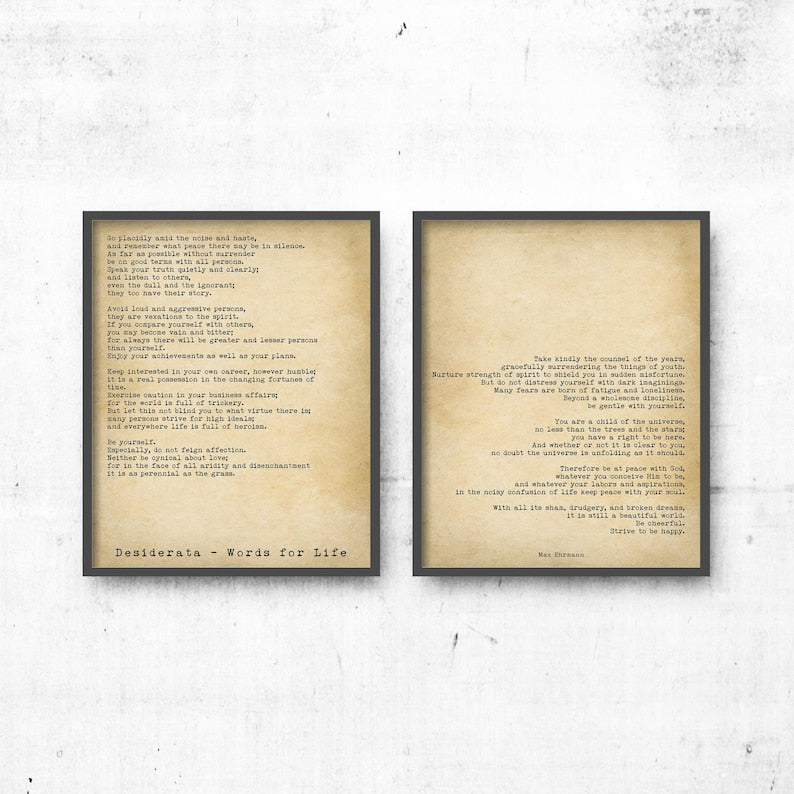 Desiderata poem print inspirational mental health wall art for therapist office wellness decor quote for calm mindful living retro style