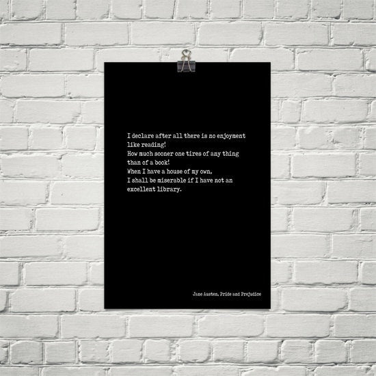 Pride and Prejudice Print, Reading Quote, Jane Austen Quote Art