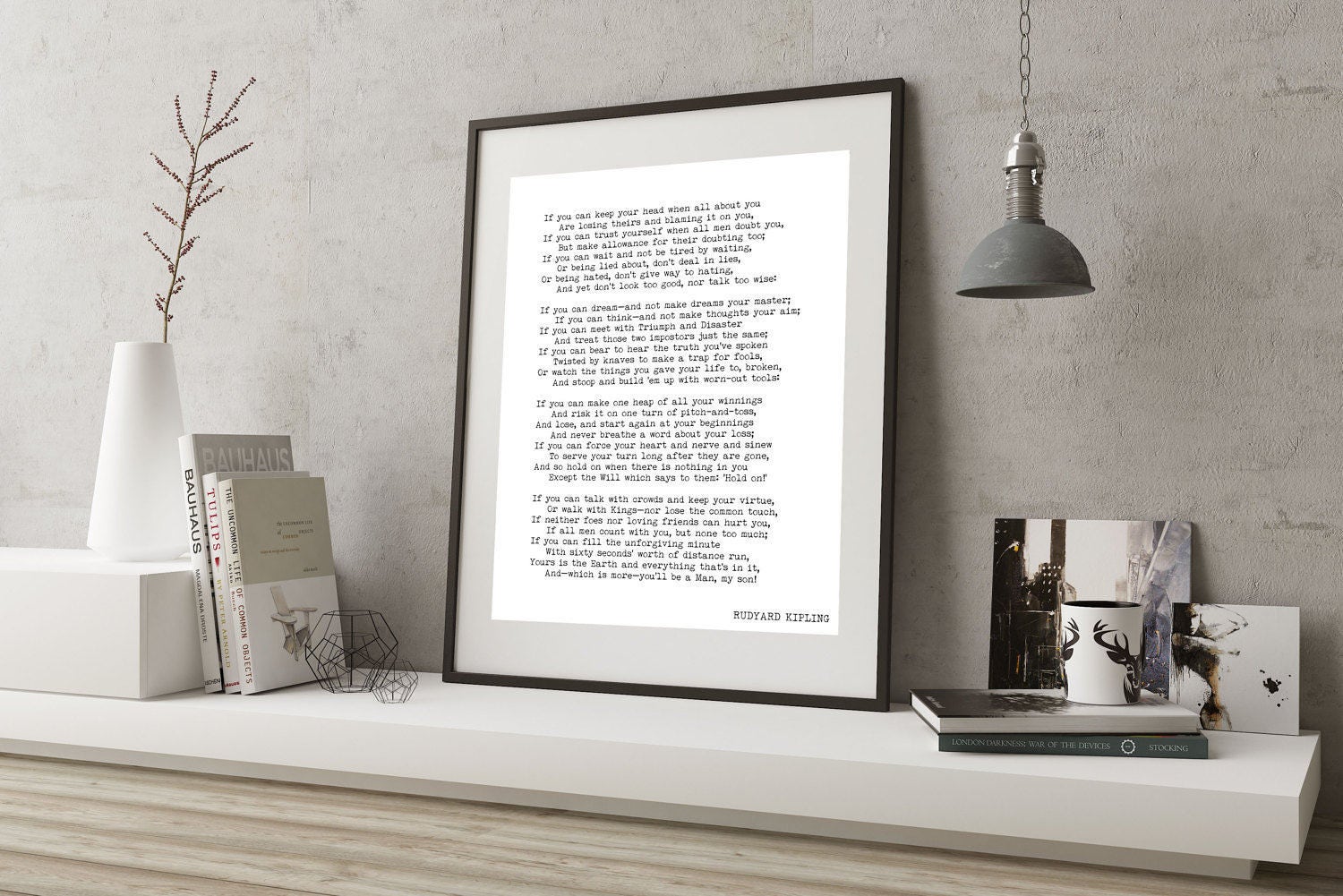 Rudyard Kipling Poem If Print | Black Background Inspirational Poetry Wall Art | Literary Quote Poster for Office or Home