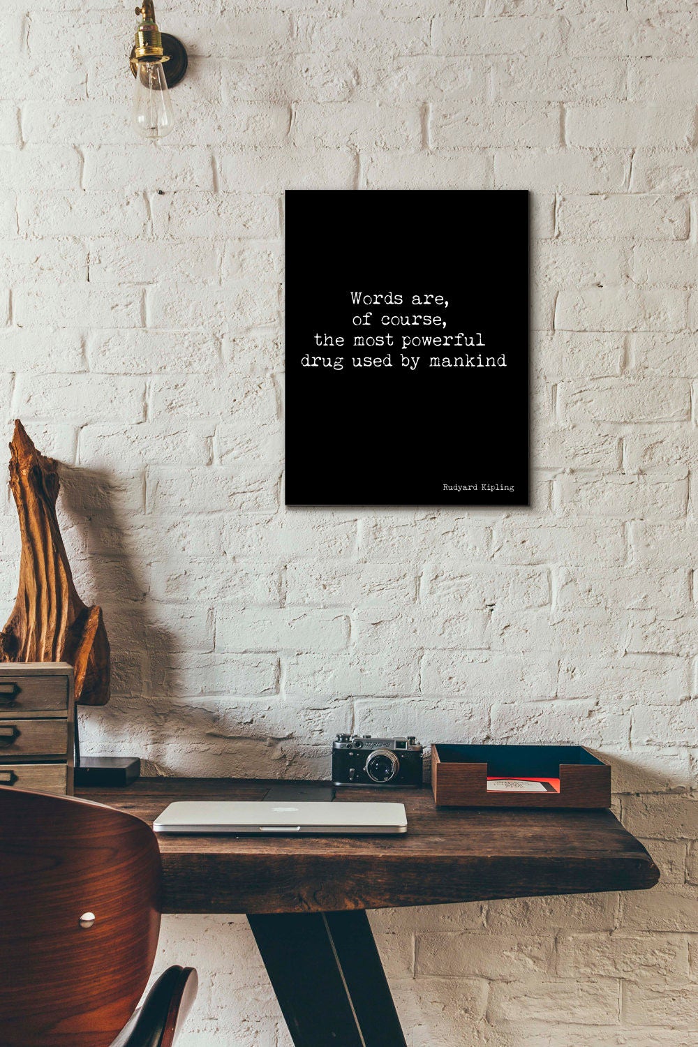 Words are the most powerful drug Rudyard Kipling Quote Print, Unframed Black & White Art Gift for Writer