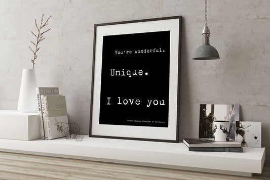 Breakfast at Tiffany Audrey Hepburn Art, Truman Capote Quote "I love you" Framed Unframed