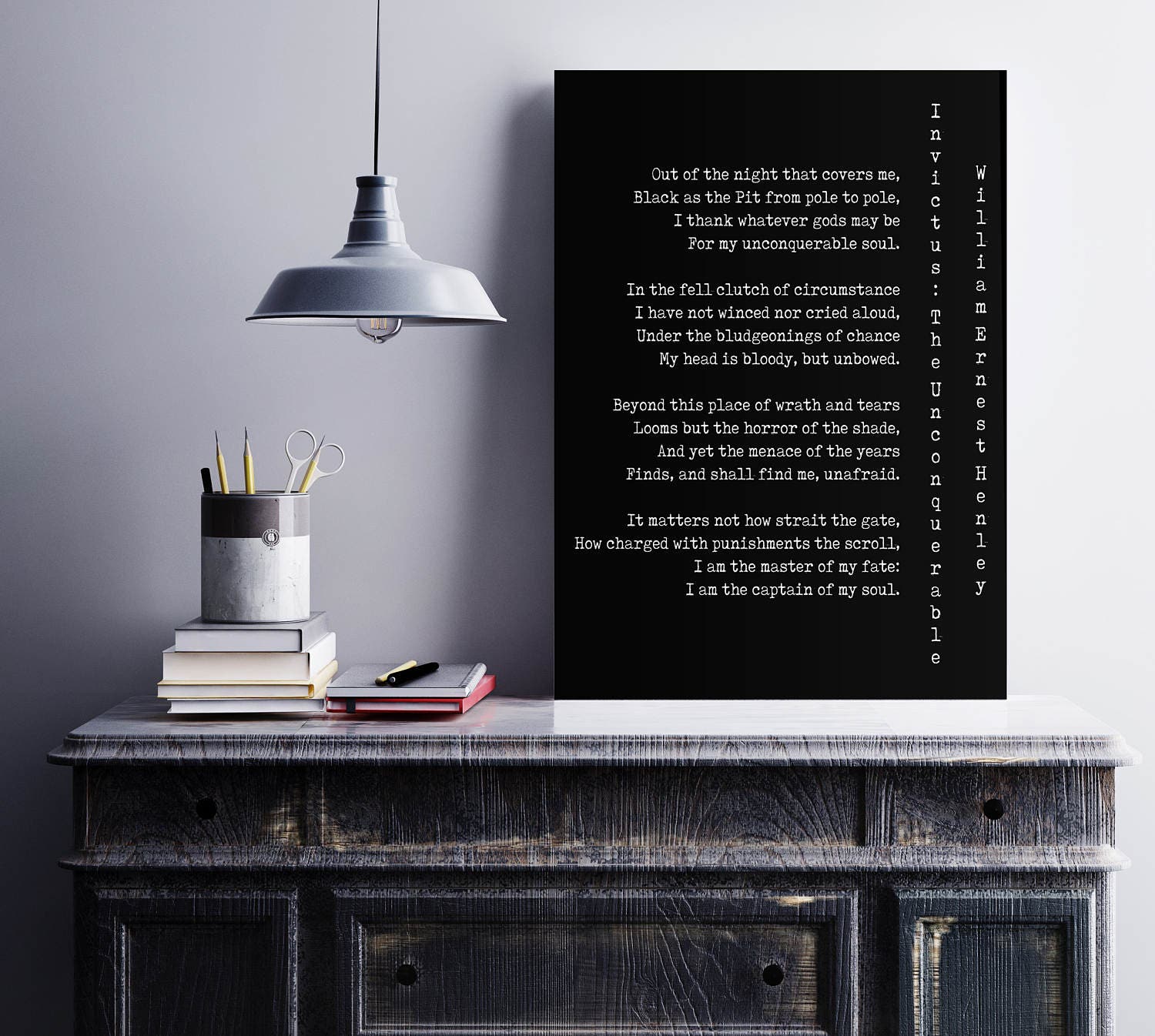 Invictus Poem Print by William Ernest Henley – Minimalist Poetry Wall Art, Motivational Literary Quote Poster