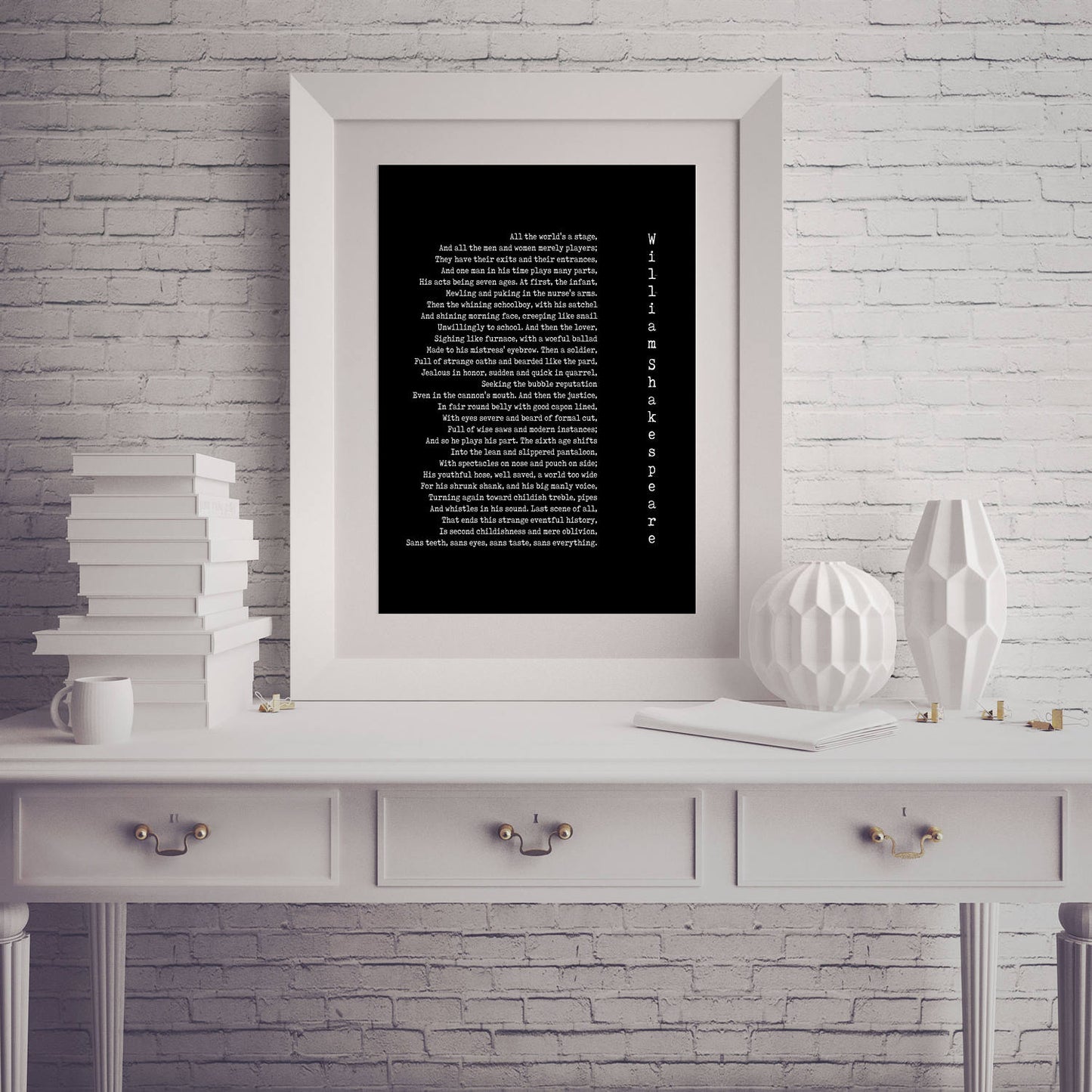 Shakespeare All the World’s a Stage Poem Print Literary Wall Art