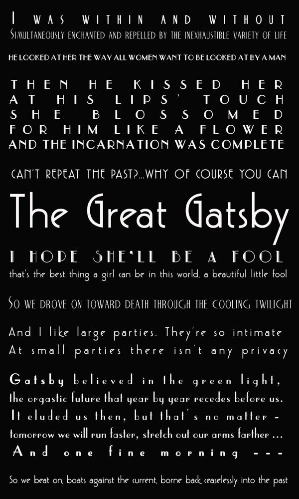The Great Gatsby Quote Poster F Scott Fitzgerald Literary Art Deco Print Large Party Quote Green Light Black White Book Wall Decor