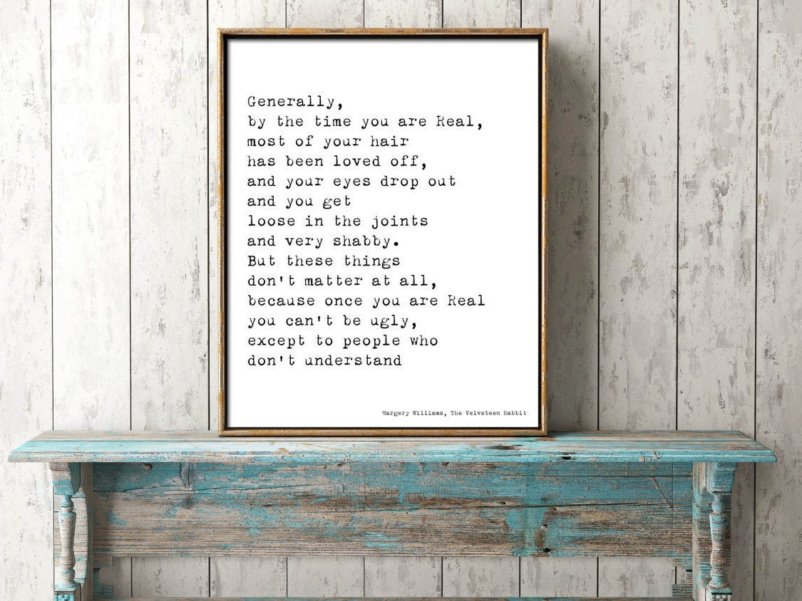Velveteen Rabbit Quote Print – Typewriter Style Margery Williams Wall Art, Real Quote from The Velveteen Rabbit