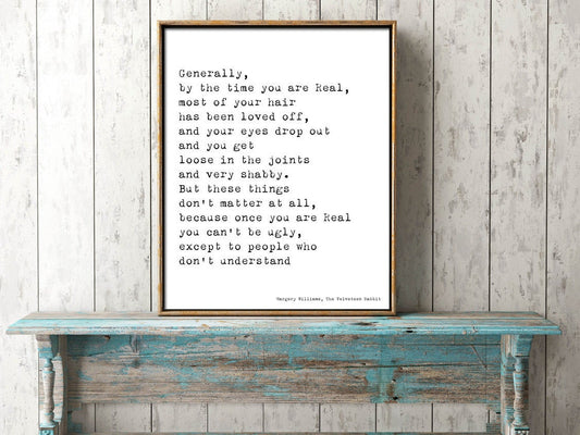 Velveteen Rabbit Quote Print – Typewriter Style Margery Williams Wall Art, Real Quote from The Velveteen Rabbit