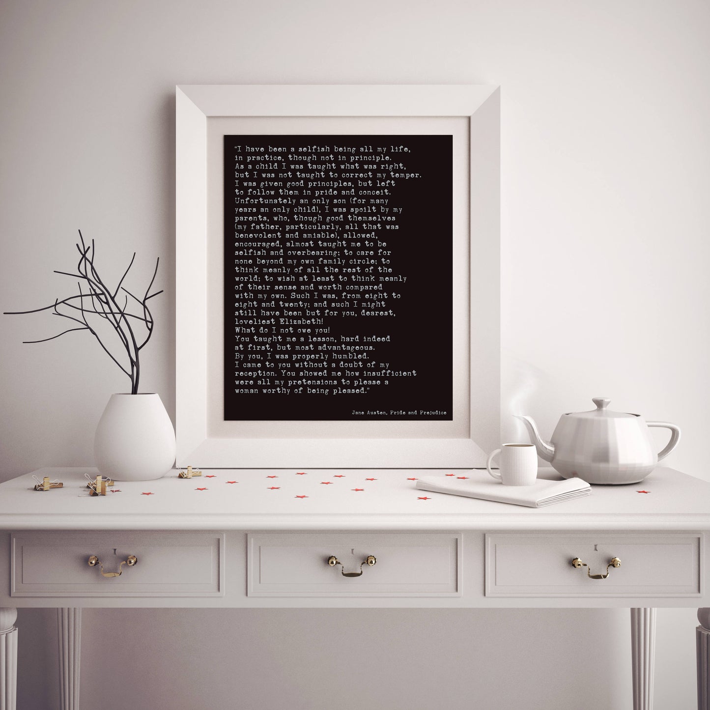 Jane Austen Pride and Prejudice Quote Print | Mr. Darcy Confession Wall Art | Literary Poster | Framed or Unframed Jane Austen Gift