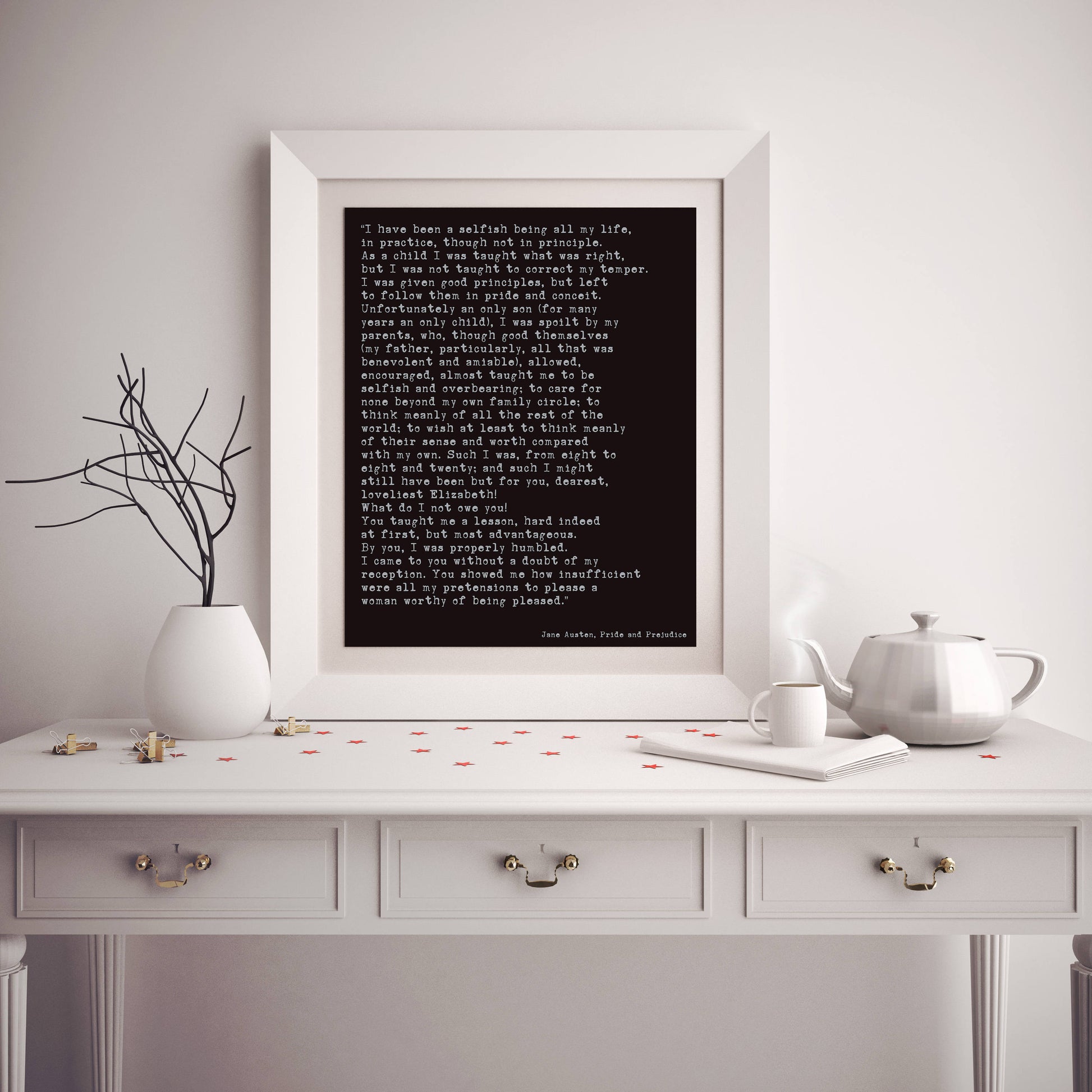 Jane Austen Pride and Prejudice Quote Print | Mr. Darcy Confession Wall Art | Literary Poster | Framed or Unframed Jane Austen Gift