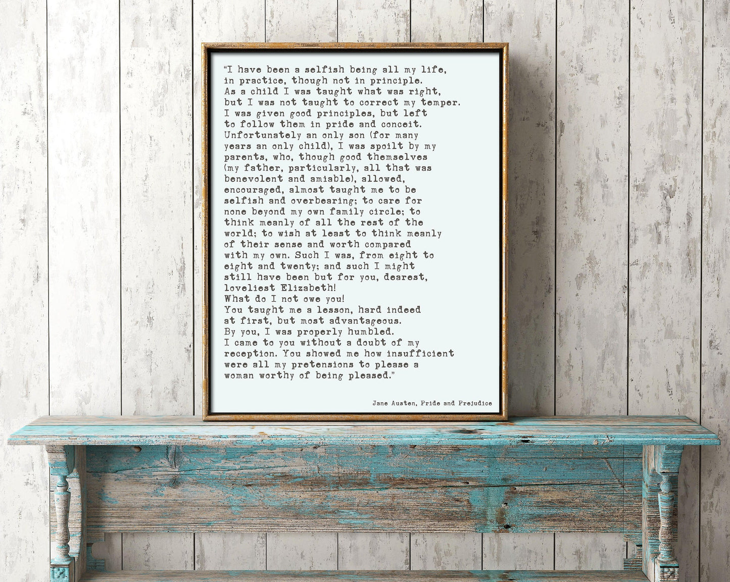 Jane Austen Pride and Prejudice Quote Print | Mr. Darcy Confession Wall Art | Literary Poster | Framed or Unframed Jane Austen Gift