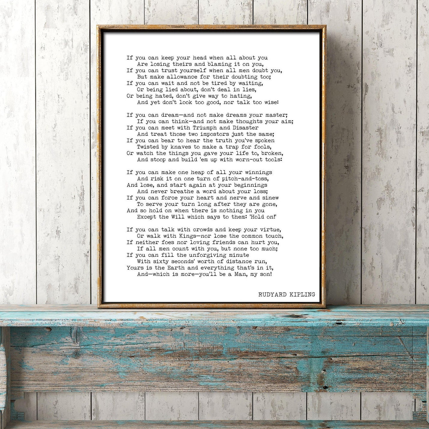 Rudyard Kipling Poem If Print | Black Background Inspirational Poetry Wall Art | Literary Quote Poster for Office or Home