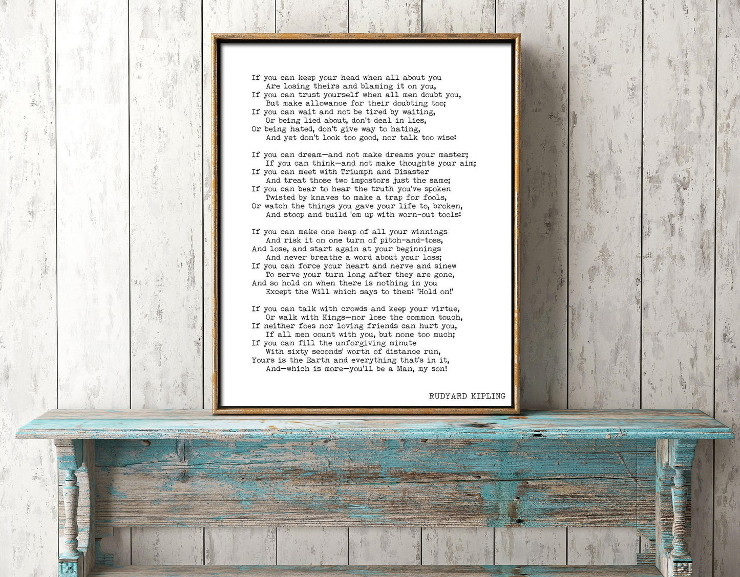 Rudyard Kipling Poem If Print | Black Background Inspirational Poetry Wall Art | Literary Quote Poster for Office or Home
