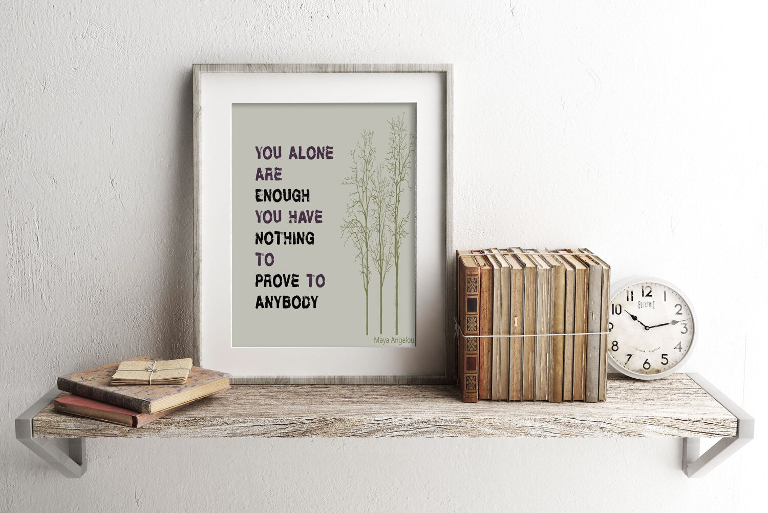 Maya Angelou Quote Print – “You Alone Are Enough” Literary Wall Art with Tree Illustration
