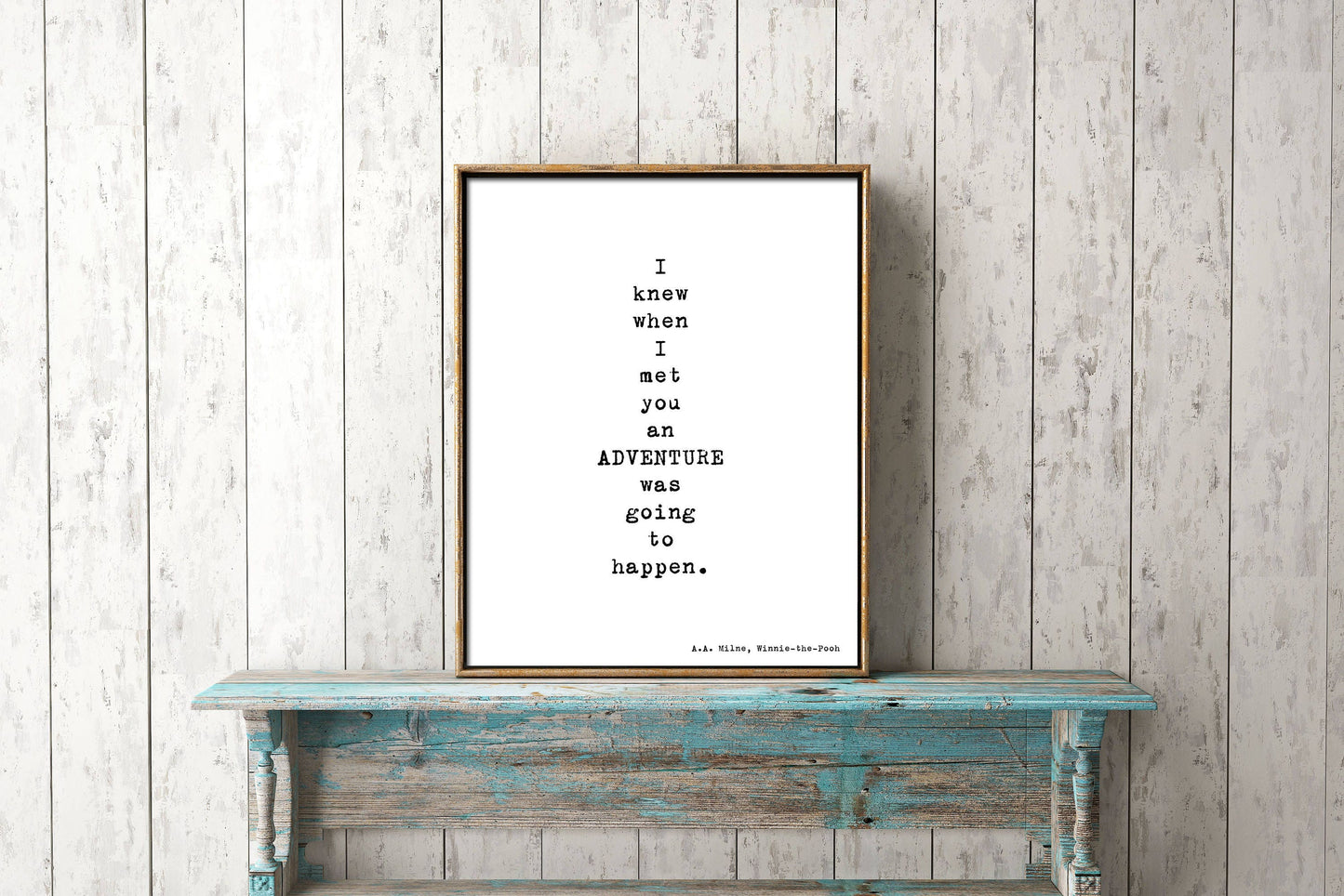 Winnie the Pooh Art Print, I knew when I met you an adventure was going to happen Quote Wall Art in black & White